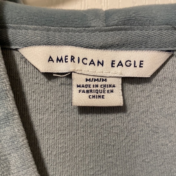 American Eagle M Light Blue Velour Hoodie - Picture 3 of 10